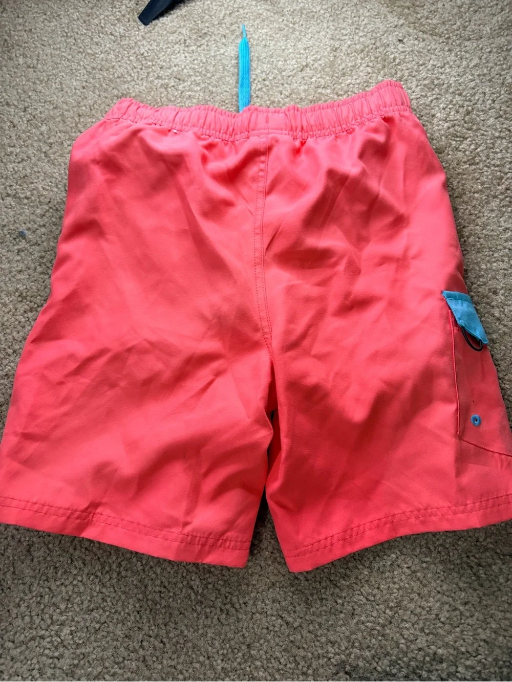 Kids Coral Swim Trunks with Turquoise Accents